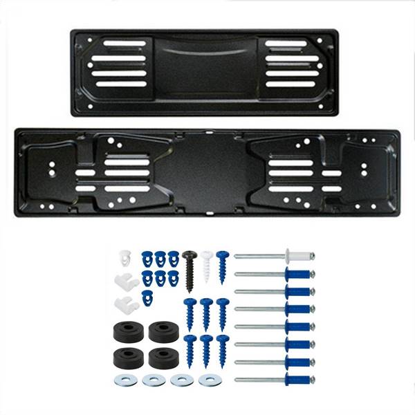 Set portatarghe anteriore + posteriore in acciaio con kit fissaggio