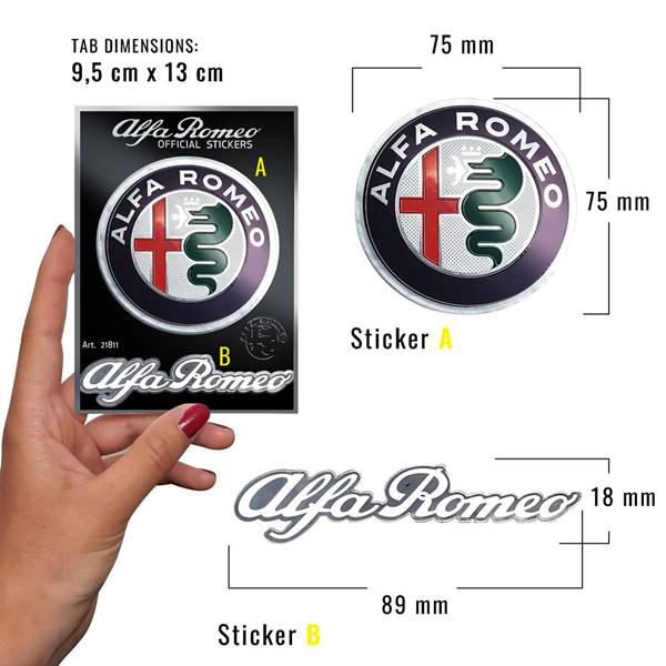 Adesivi Alfa Romeo - 1pz logo nuovo 75mm e 1pz scritta 18x89mm