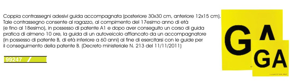 COPPIA ADESIVI ''GA'' GUIDA ACOMPAGNATA (posteriore 30X30, anteriore 12X15)