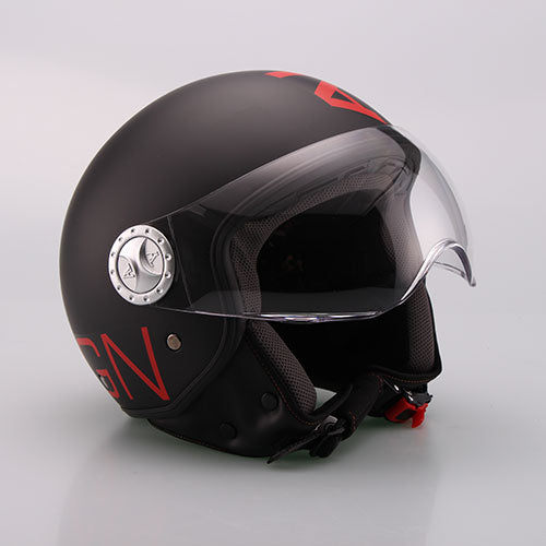 CASCO DEMI-JET VISIERA ELICOTTERISTA NERO/ROSSO