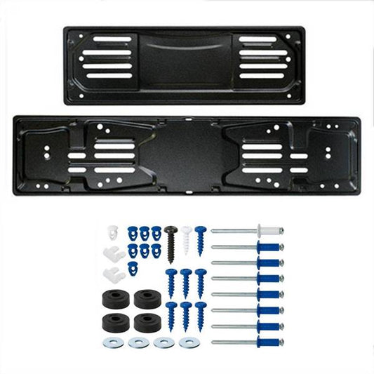 Set portatarghe anteriore + posteriore in acciaio con kit fissaggio