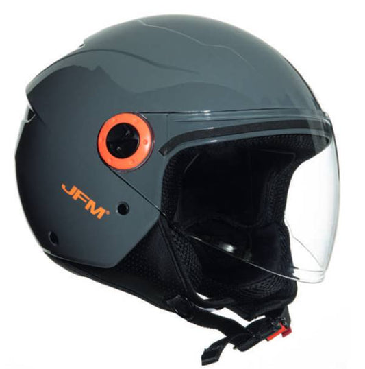 CASCO DEMIJET JFM Con Visiera lunga GRIGIO LUCIDO cover ARANCIO