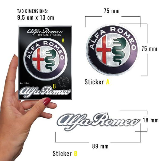 Adesivi Alfa Romeo - 1pz logo nuovo 75mm e 1pz scritta 18x89mm